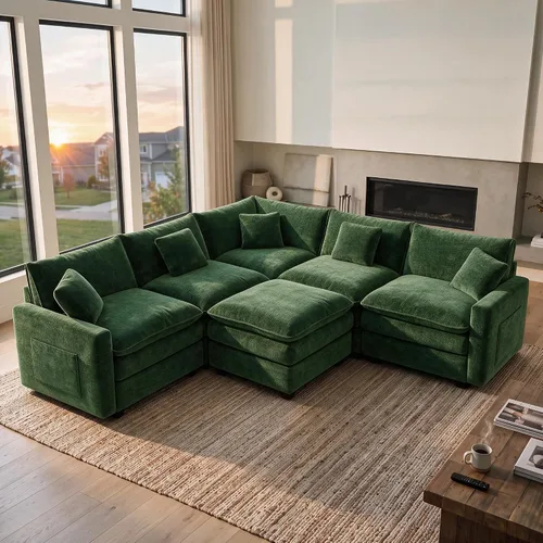 Vista 82 de Sofá seccional modular de 107", sofá de nube en forma de L con otomana Negro
