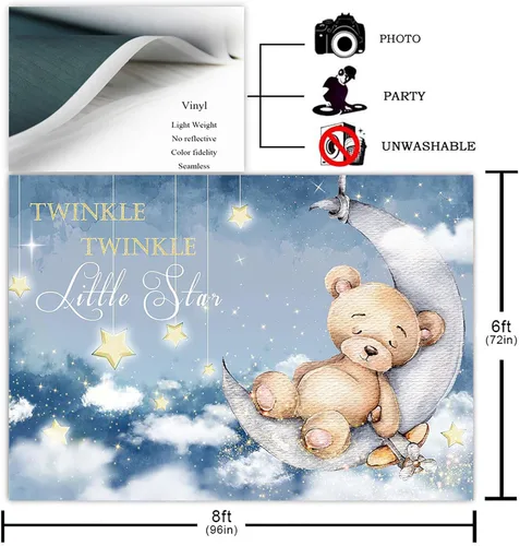 Vista 2 de Avezano Twinkle Twinkle Little Star - Telón de fondo para baby shower, luna azul profundo, estrellas y decoración de fiesta de baby shower