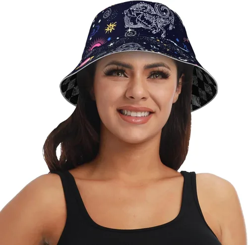 Vista 9 de Sombrero de pescador con constelación del zodiaco y escorpio, sombreros de pescador de viaje de verano de doble cara para mujeres y hombres