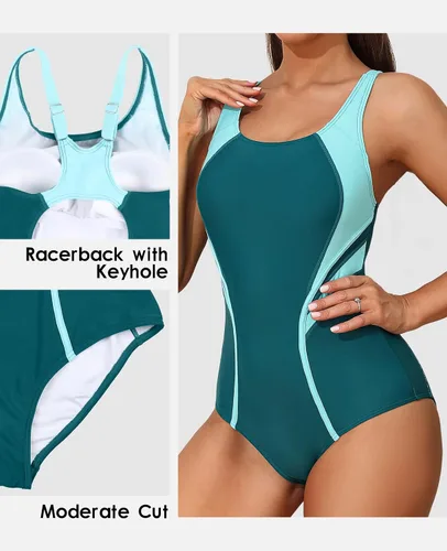 Vista 4 de beautyin Trajes de baño deportivos de una pieza para mujer, con control de abdomen, adelgazantes, trajes de baño deportivos
