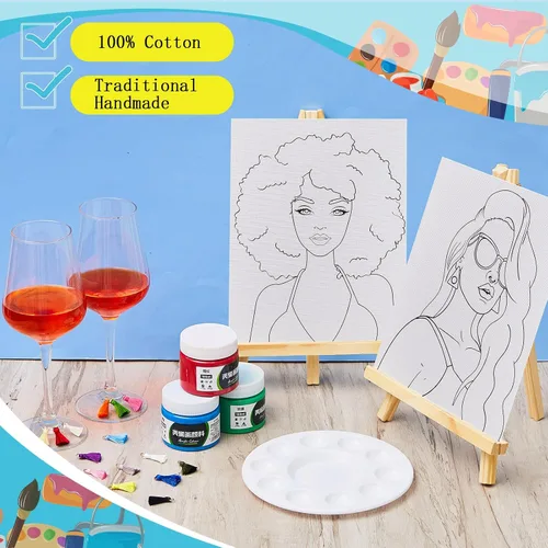 Vista 5 de Xtinmee Juego de 12 juegos de pintura y sorbo para adultos, lienzo predibujado, juego de pintura de lienzo para niñas afro predibujadas, kit