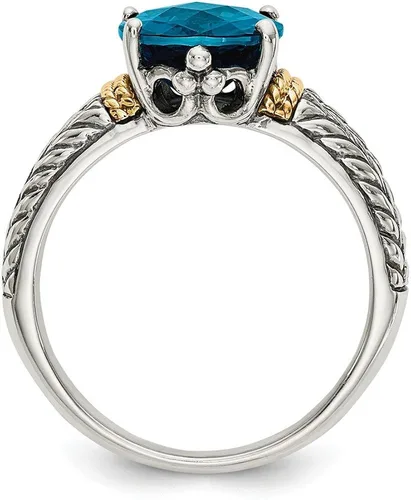 Vista 2 de Anillo de compromiso de plata de ley 925 maciza con topacio azul Londres de oro amarillo de 14 k