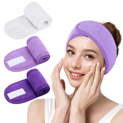 Vista 10 de LADES Diadema facial de spa para mujer, tela de rizo suave con gancho y bucle ajustables, ajuste cómodo y seguro para cuidado de la piel