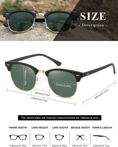 Vista 18 de AEVOGUE Gafas de sol polarizadas para mujeres y hombres semi marco retro gafas de sol AE0369