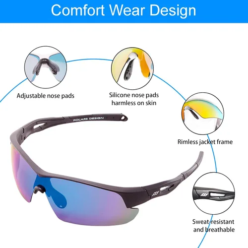 Vista 6 de POLARS DESIGN Deportes al aire libre Polarizado envoltura alrededor de Ciclismo Gafas de sol para hombres y mujeres TR90 Marco UV Protección