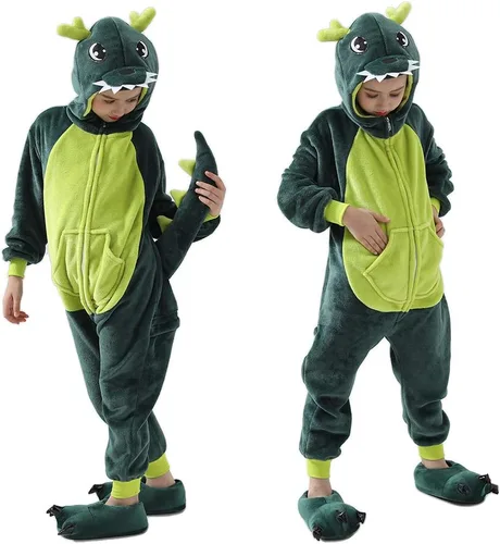 Vista 3 de Beskie Pijama de una sola pieza para niños, unisex, diseño de dragón, Navidad, Halloween, con pantuflas de 2 a 10 años
