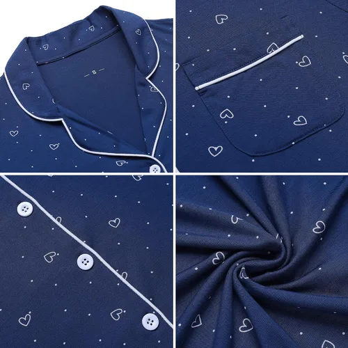 Vista 81 de Samring Camisón de pijama para mujer, manga corta/larga, con botones, camisón para dormir, camisón para novio, talla XXL