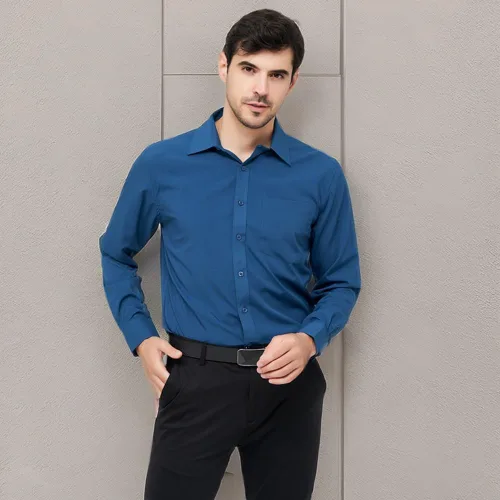 Vista 99 de corfty Camisa de vestir de manga larga para hombre, ajuste regular, elástica, sin arrugas, casual, con botones