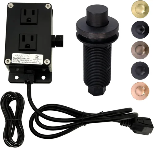 Vista 9 de Akicon Kit de interruptor de aire de eliminación de basura de cobre, botón de encendido/apagado de eliminación de desechos superior de fregadero