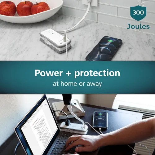 Vista 6 de Philips Protector contra sobretensiones de viaje de 2 salidas, 2 USB 1A/1C, 5V/3.4A, 300J, 1 pie, gris/blanco, SPP2111WA/37