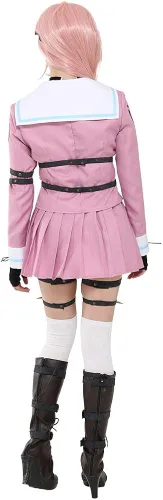 Vista 2 de Cosplayfm Disfraz de anime para mujer conjunto completo de uniforme escolar rosa con cinturón