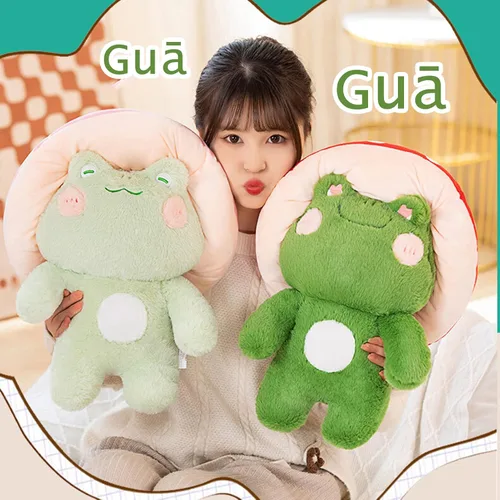 Vista 4 de Enivtfz Juguetes de peluche de rana, 10" linda rana con sombrero de hongo rojo animales de peluche, peluches kawaii, regalo para niños y niñas