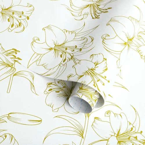 Vista 5 de Papel tapiz autoadhesivo y removible de 78.7 x 17.3 pulgadas, papel de contacto blanco y amarillo, papel tapiz floral autoadhesivo extraíble