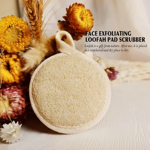 Vista 5 de YIQINGJIE Exfoliante de lufa natural (paquete de 4), almohadillas de esponja facial, limpia puntos negros sin dañar la piel, luffa para mujeres