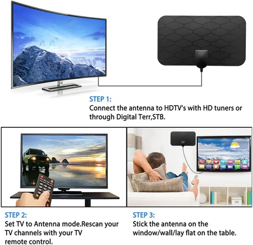 Vista 3 de Antena de TV Interior Antena Digital, Antena de TV Portátil para Canales Locales, Recepción de 360°, Compatible con Televisión Inteligente 4K 1080p