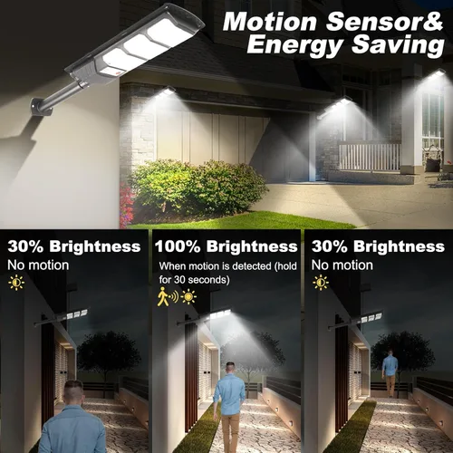 Vista 6 de Luces solares impermeables para exteriores, paquete de 2 unidades, luz solar de inundación con sensor de movimiento para exteriores, luz LED