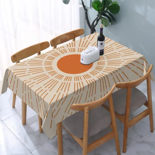 Vista 18 de Cafl Mantel retro con diseño de girasol de los años 70, sin arrugas, para picnic, cocina, vacaciones, comedor, rectangular, poliéster lavable