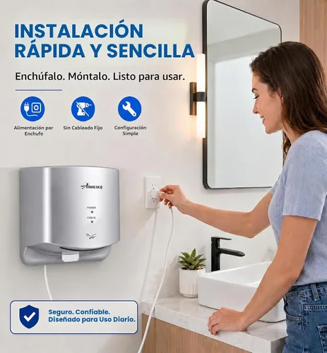 Vista 7 de Secador de manos comercial compacto 110-130V 1300W para baño, plata