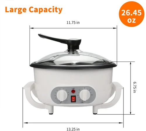 Vista 9 de Tostador de café mejorado para uso doméstico, tostador de granos de café eléctrico de 110 V con temporizador, tostadora de 1200 W, tostadora de café
