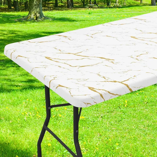 Vista 13 de Smiry Mantel cuadrado para mesa de pícnic, impermeable, elástico, ajustable, para campamento, protector de vinilo con parte trasera de franela Beige