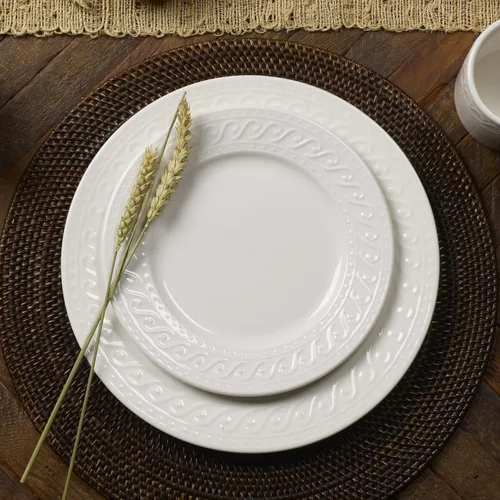 Vista 4 de Pfaltzgraff Sylvia - Juego de vajilla de 32 piezas en color blanco, servicio para 8, platos, cuencos y tazas de gres resistente, aptos