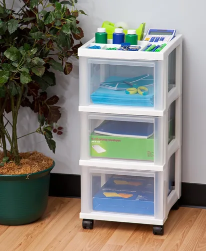 Vista 2 de IRIS USA Carrito de almacenamiento con ruedas de 3 cajones, blanco