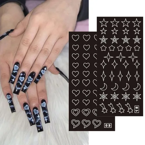 Vista 2 de 24 hojas de plantillas de aerógrafo, calcomanías de uñas para arte de uñas, calcomanías de uñas francesas, plantilla de impresión, herramienta