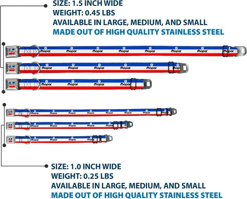 Vista 3 de Collar de perro hebilla de cinturón de seguridad Mopar Logo Stripe Azul Blanco Rojo 9.5 a 13 pulgadas 1.0 pulgadas de ancho