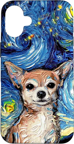 Vista 23 de Aja - Funda para iPhone 17, diseño de perro de noche estrellada, color marrón