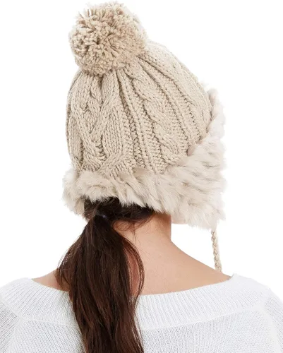 Vista 2 de Zecmos Gorro de invierno con diseño de calavera para mujer, tejido de piel sintética, cálido, suave, con orejeras de forro polar