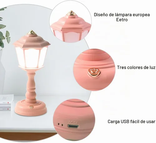Vista 4 de Mini lámpara de escritorio vintage, lámpara de escritorio LED, lámpara de mesa regulable, lámpara de lectura con puerto de carga USB, control