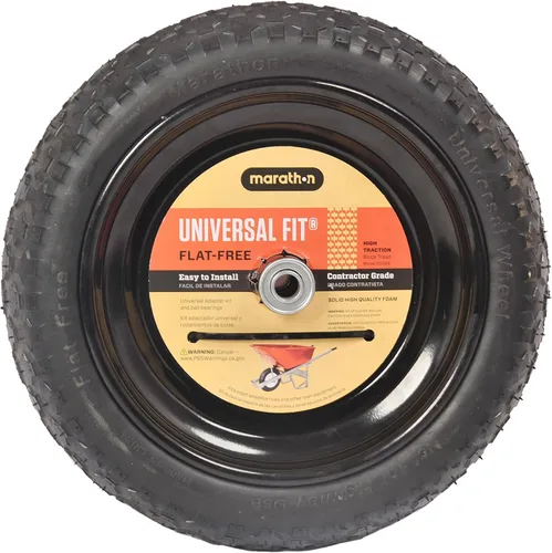 Vista 2 de Neumático Marathon Industries con ajuste universal para carretilla de mano, 3 pulgadas de longitud central; rodamientos de 0.63 pulgadas y kit