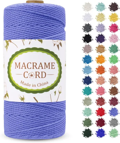 Vista 44 de Cordón de macramé de 0.079 pulgadas, hilo de cuerda de macramé de color de 0.07 pulgadas x 219 yardas, cuerda de algodón natural, 3 hebras para Aqua