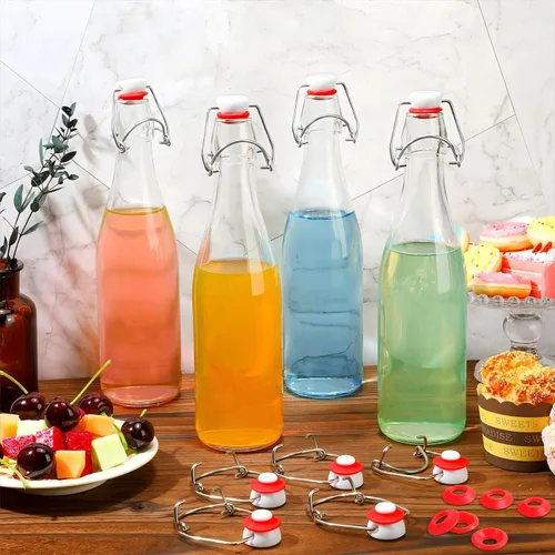 Vista 6 de Meanplan 6 tapas de repuesto para botellas con tapa abatible con 6 juntas de silicona de sellado, tapón superior abatible para botellas de vidrio