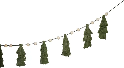 Vista 3 de Guirnalda de Borlas de Árbol de Navidad Pastel Boho, Decoración de Pancarta Navideña con Cuentas de Madera para Repisa de Cabaña Navideña