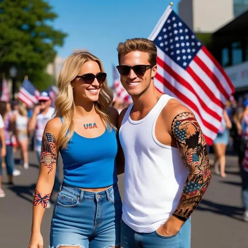 Vista 3 de Tatuajes temporales del 4 de julio, calcomanías de tatuaje falsas de bandera estadounidense, color rojo, blanco y azul, 4 de julio, recuerdos
