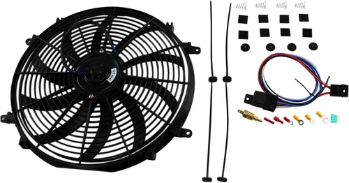 Vista 4 de Ventilador delgado universal de 16 pulgadas Push Pull Radiador eléctrico Ventilador de refrigeración Kit de montaje de 12 V Negro