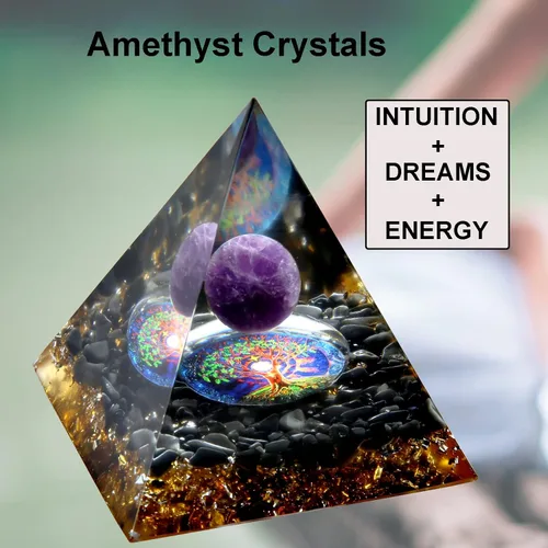 Vista 4 de Pirámide de orgón – Fuente de energía positiva para meditación, alivio del estrés, atracción de riqueza Pirámide de cristal Orgonita con cristales