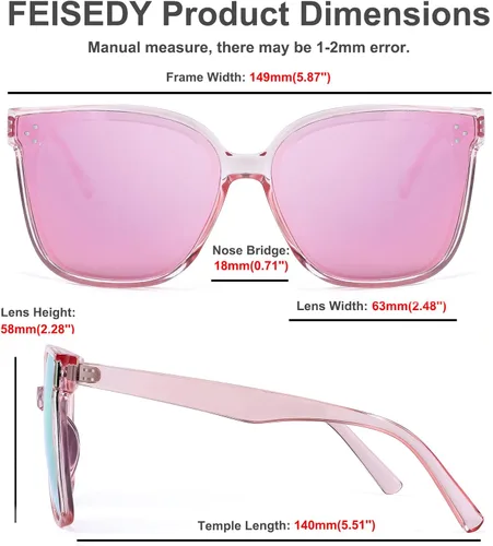 Vista 6 de FEISEDY - Anteojos de sol de estilo retro cuadrados polarizados para mujeres y hombres aspecto vintage de gran tamaño B2600