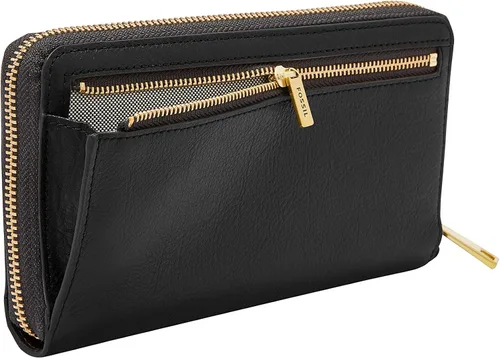 Vista 6 de Fossil Liza - Cartera de cuero con cremallera alrededor para mujer con correa retráctil para la muñeca, Negro