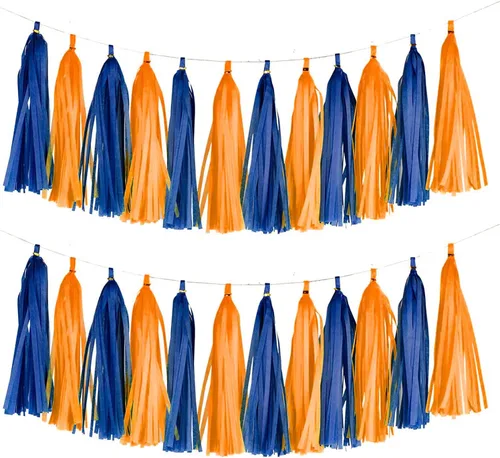 Vista 12 de 30 guirnaldas de borlas brillantes beige, amarillo y naranja para decoraciones de fiesta