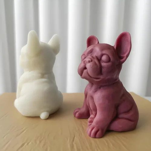 Vista 6 de Moldes de vela 3D Bulldog para hacer velas, molde de silicona con forma de perro para decoración de pasteles de chocolate, lindo animal