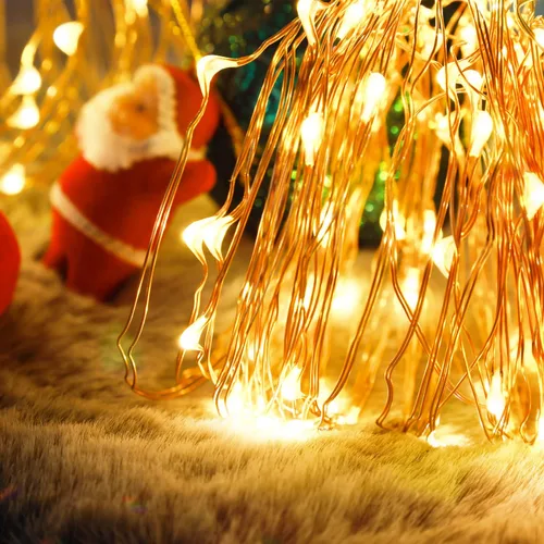Vista 2 de Blingstar Guirnalda de luces a pilas, paquete de 2 luces de 33 pies, 100 luces LED de alambre de cobre, luces de Navidad blancas cálidas