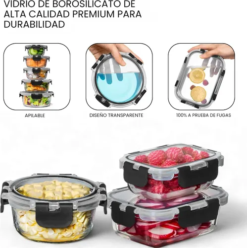 Vista 7 de Razab 30 unidades de recipientes de vidrio para almacenamiento de alimentos con tapas - Recipientes reutilizables de vidrio para preparación