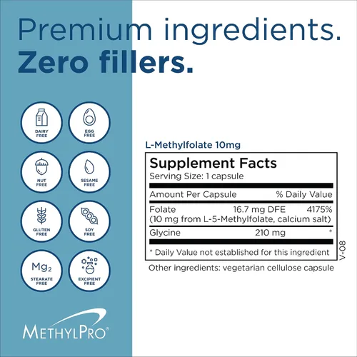 Vista 7 de MethylPro L-metilfolato 10 mg - L metil folato, suplemento de metilfolato para mujeres y hombres, vitamina B9 metilada (5-MTHF) para la salud