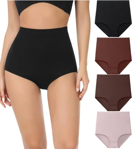 Vista 5 de wirarpa Ropa interior de algodón para mujer, de cintura súper alta, elásticos, cobertura completa, paquete de 4 00-Multicolora3