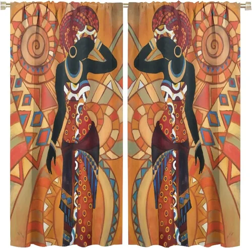 Vista 25 de Cortina de mujer africana, con estampado étnico tribal y étnico, reducción de ruido, para dormitorio, sala de estar, cortinas con aislamiento