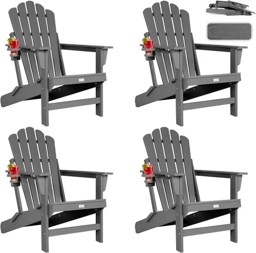 Vista 18 de Silla Adirondack plegable de gran tamaño, silla para hogueras de HDPE Negro