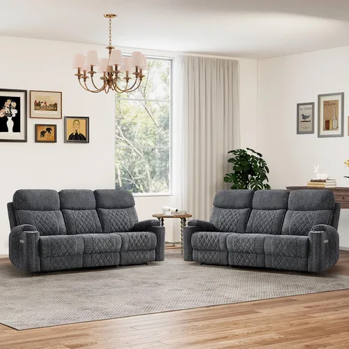 Vista 12 de HAOMARKETS Silla reclinable eléctrica para adultos con puerto USB, sofás reclinables eléctricos de tela suave con portavasos de metal, sillas