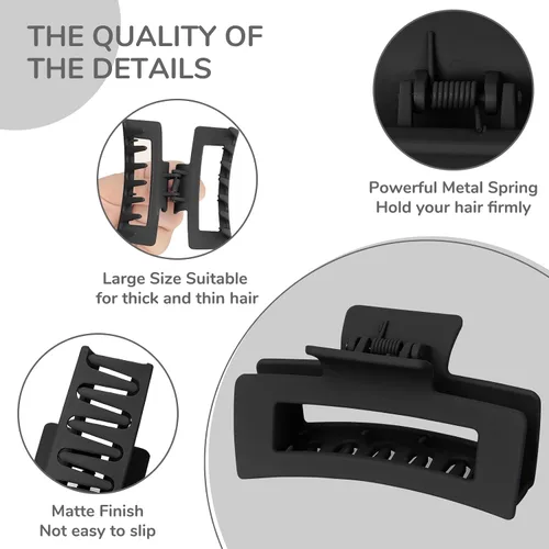Vista 3 de Paquete de 12 pinzas negras para el cabello para mujer, pinzas medianas para cabello fino y grueso, clips de plátano mate de sujeción fuerte